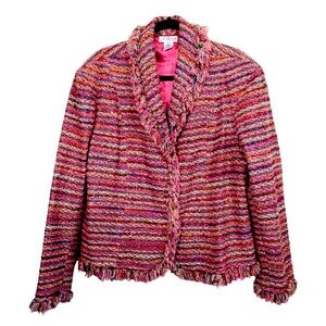 J Marco Vintage Pink Multicolor Fringe Blazer with Jewel Buttons XL